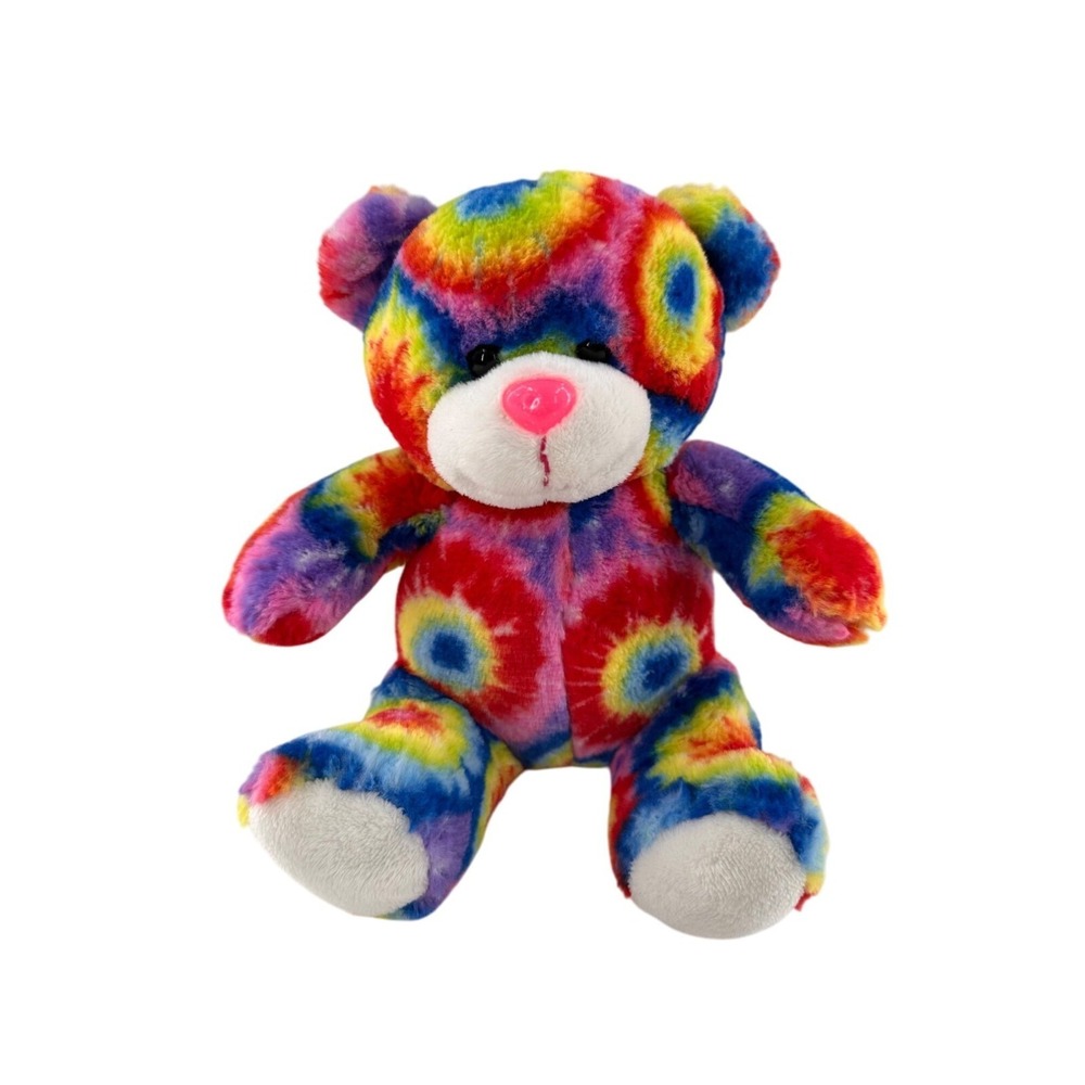 Peace Pals Tie-Dye Teddy Bear Plush 9" Stuffed Animal Handmade Rainbow